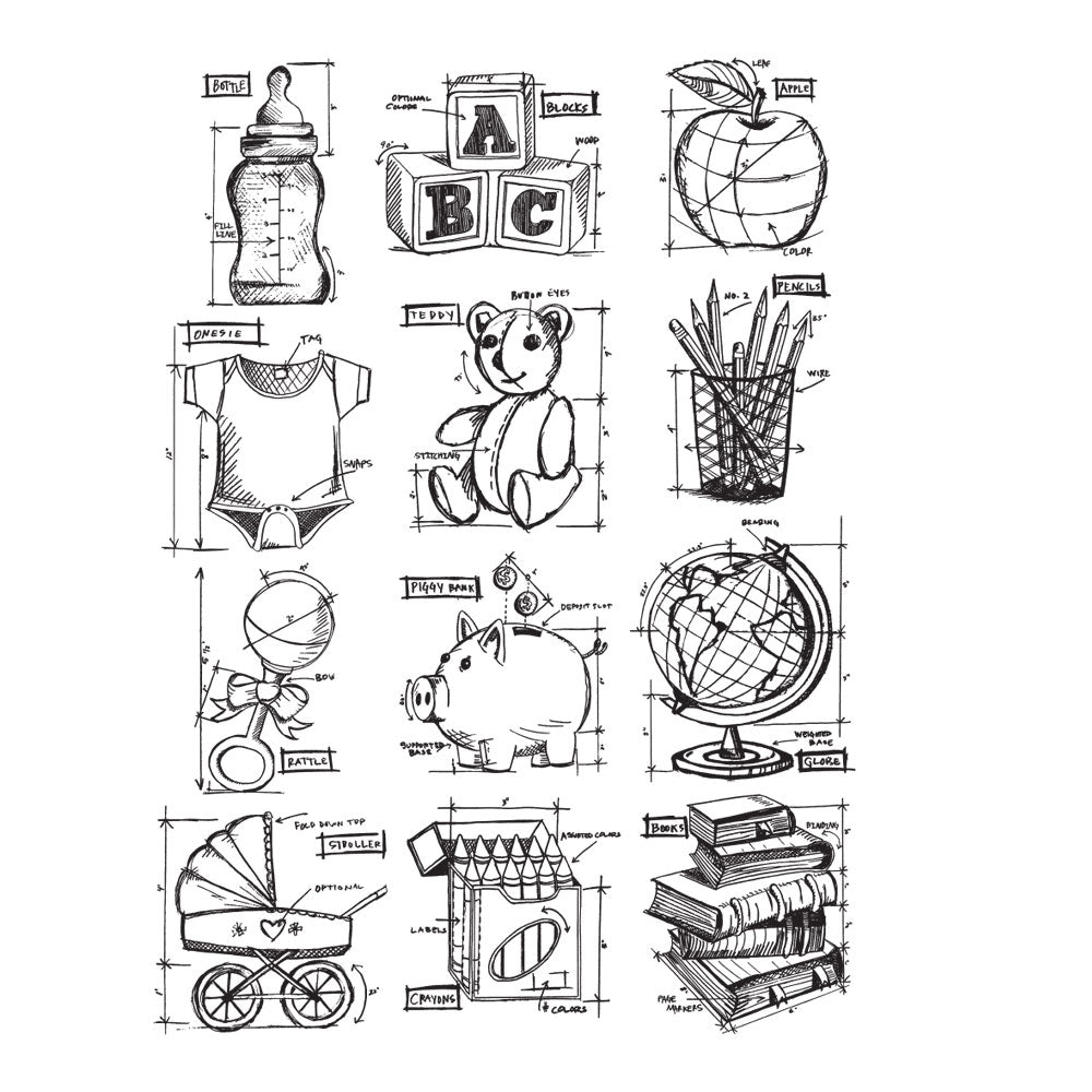 Tim Holtz Cling Rubber Stamps MINI BLUEPRINTS 8 CMS231
