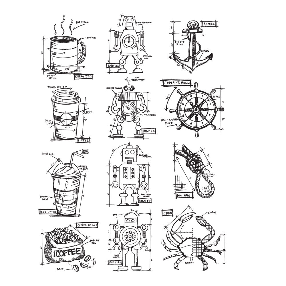 Tim Holtz Cling Rubber Stamps MINI BLUEPRINTS 9 CMS235