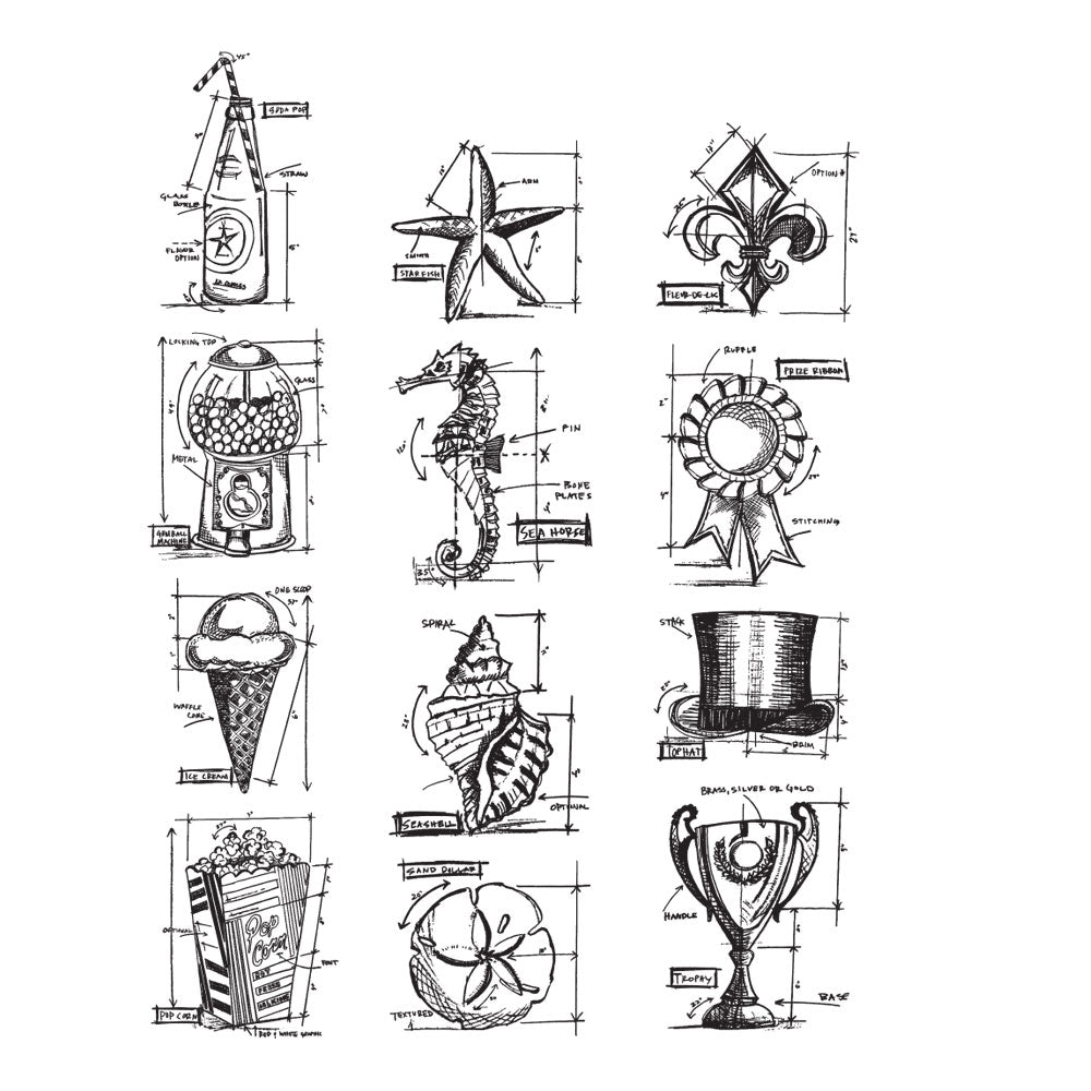 Tim Holtz Cling Rubber Stamps MINI BLUEPRINTS CMS196