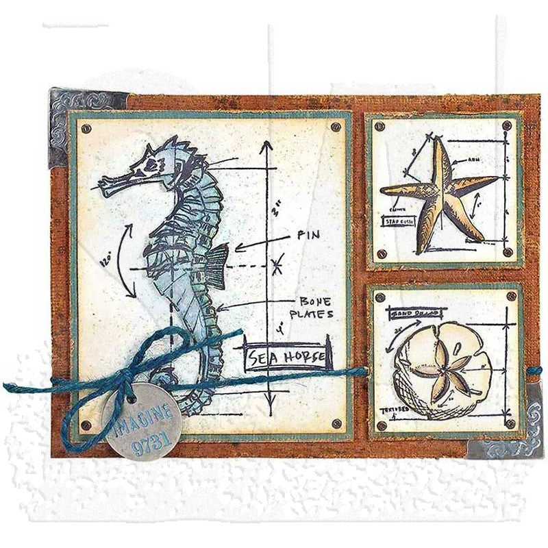 Tim Holtz Cling Rubber Stamps MINI BLUEPRINTS CMS196 seahorse