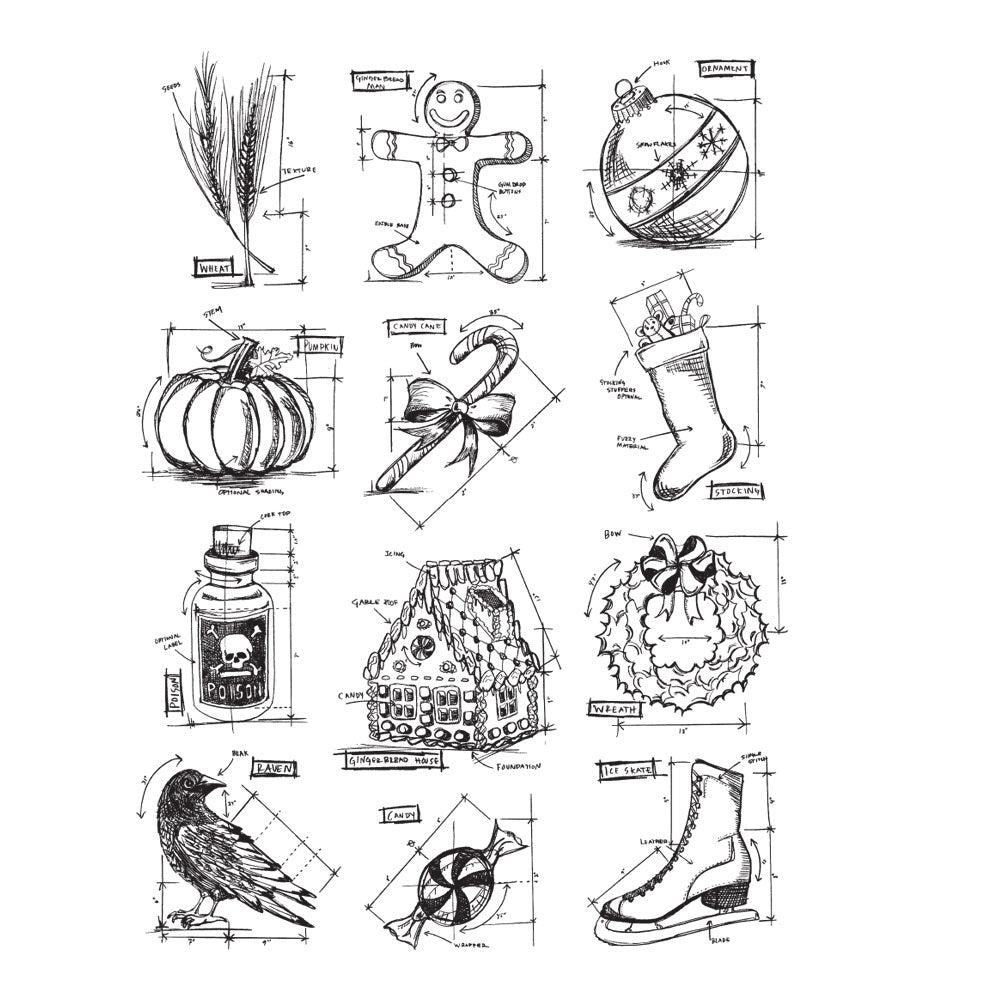 Tim Holtz Cling Rubber Stamps  MINI BLUEPRINTS FIVE 5 cms170