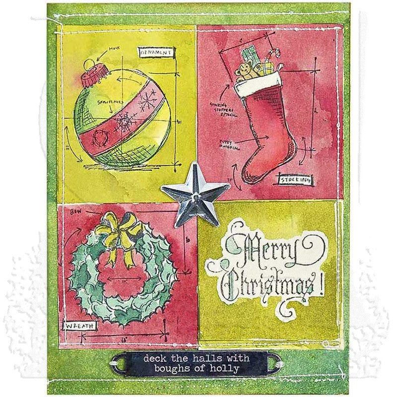Tim Holtz Cling Rubber Stamps MINI BLUEPRINTS FIVE 5 cms170 stocking