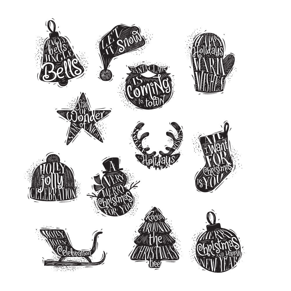 Tim Holtz Cling Rubber Stamps MINI CARVED CHRISTMAS CMS316