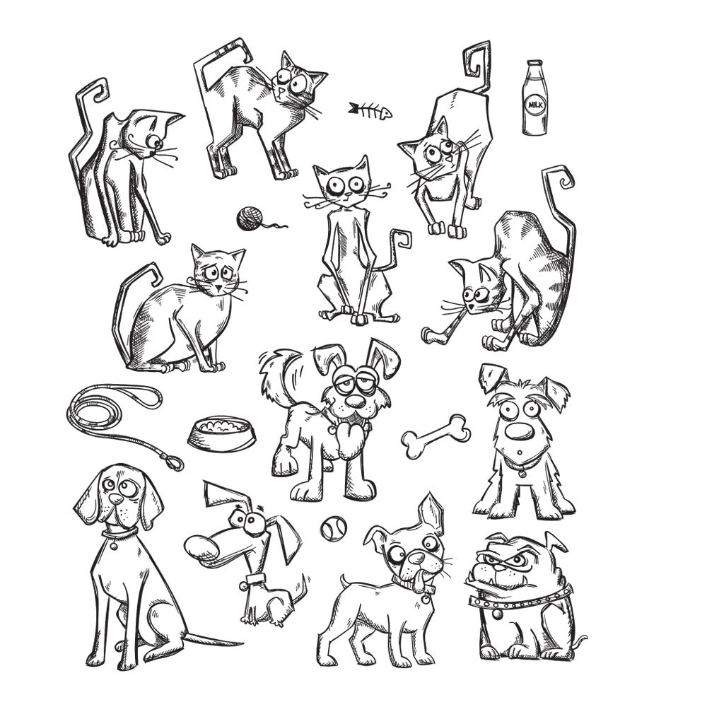 Tim Holtz Cling Rubber Stamps MINI CRAZY CATS AND DOGS CMS272