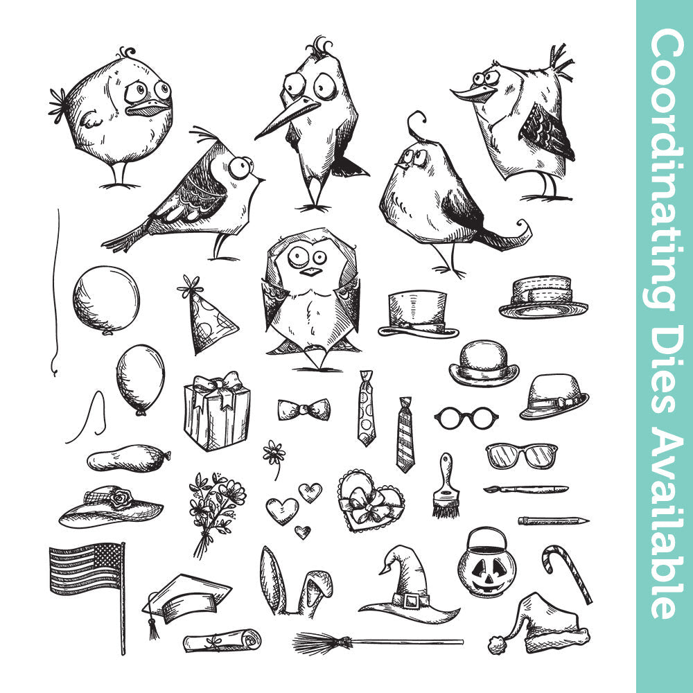 Tim Holtz Cling Rubber Stamps Mini Bird Crazy and Things cms250