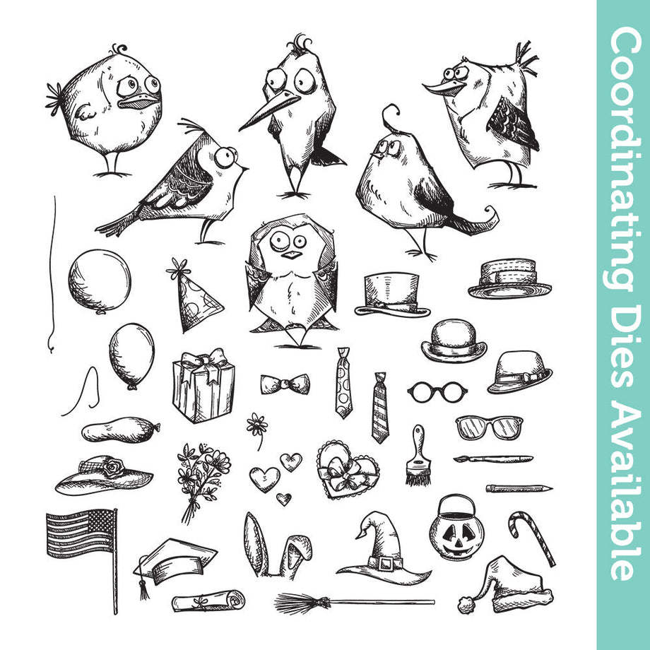 Tim Holtz スタンプ まとめ売り Tim Holtz Cling Rubber Stamps Mini Bird Crazy and Things cms250
