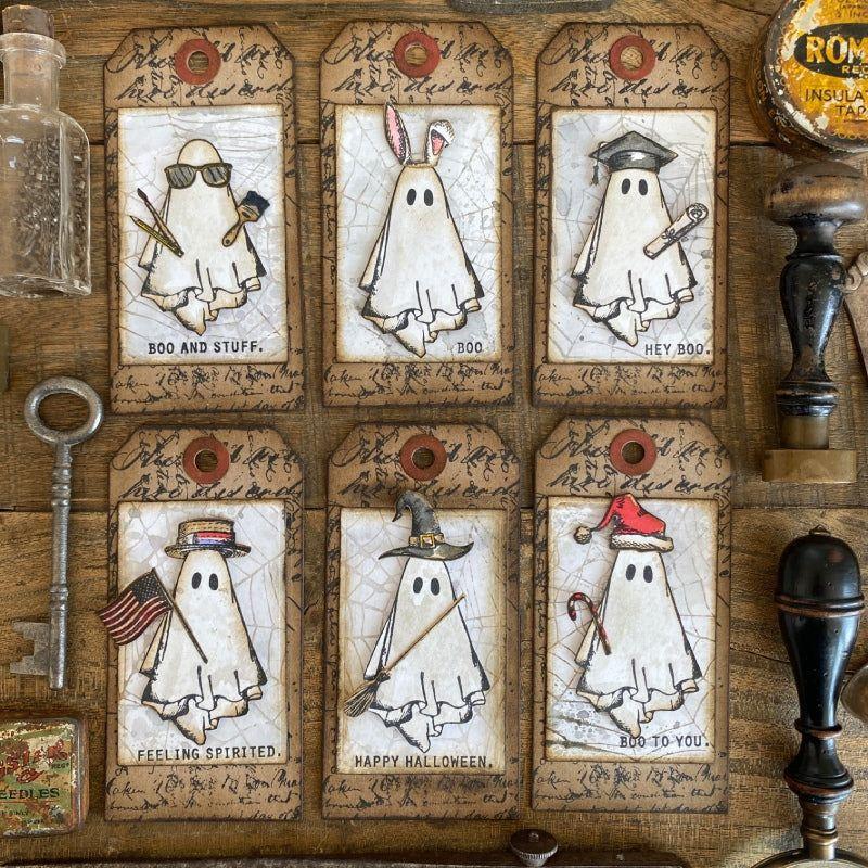 Tim Holtz Cling Rubber Stamps Mini Bird Crazy and Things cms250 silly ghosts | color-code:ALT02