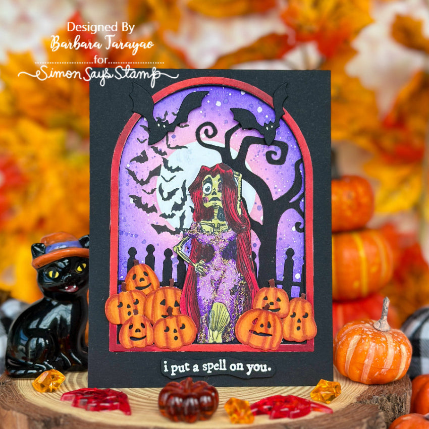 Tim Holtz Cling Rubber Stamps Monster Reunion cms381 purple background pumpkins card barbara tarayao