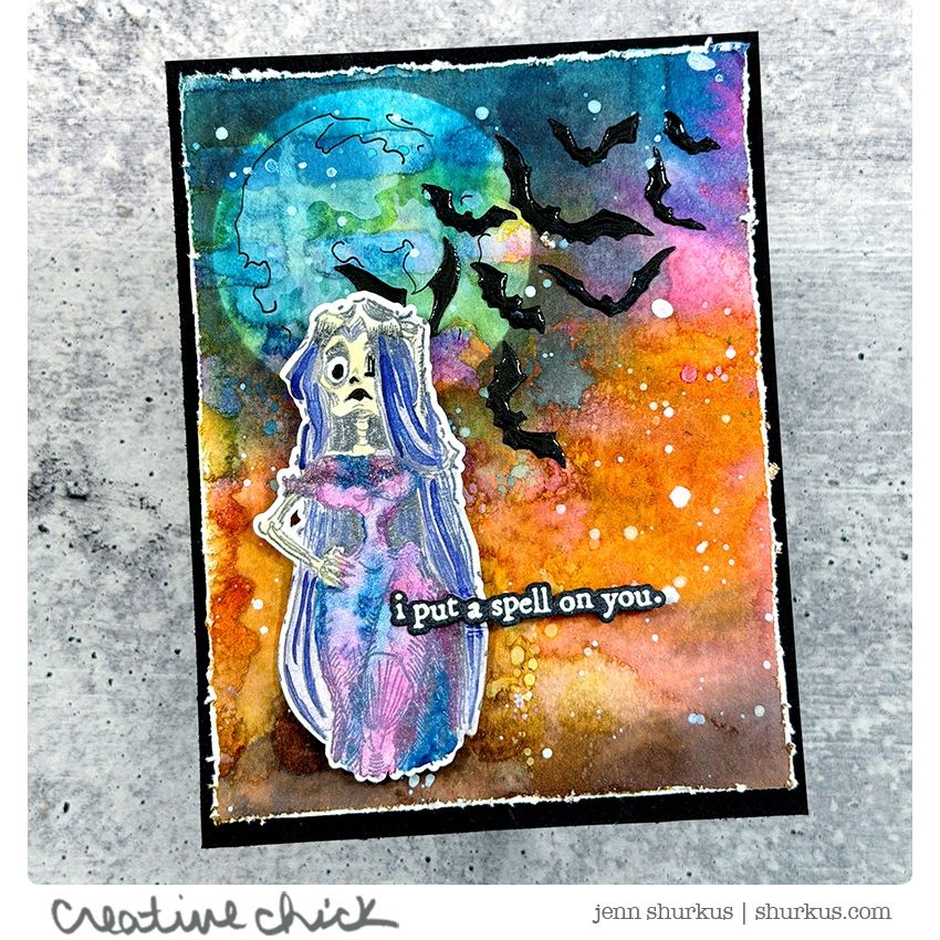 Tim Holtz Cling Rubber Stamps Monster Reunion cms381 watercolor skeleton card jenn shurkus
