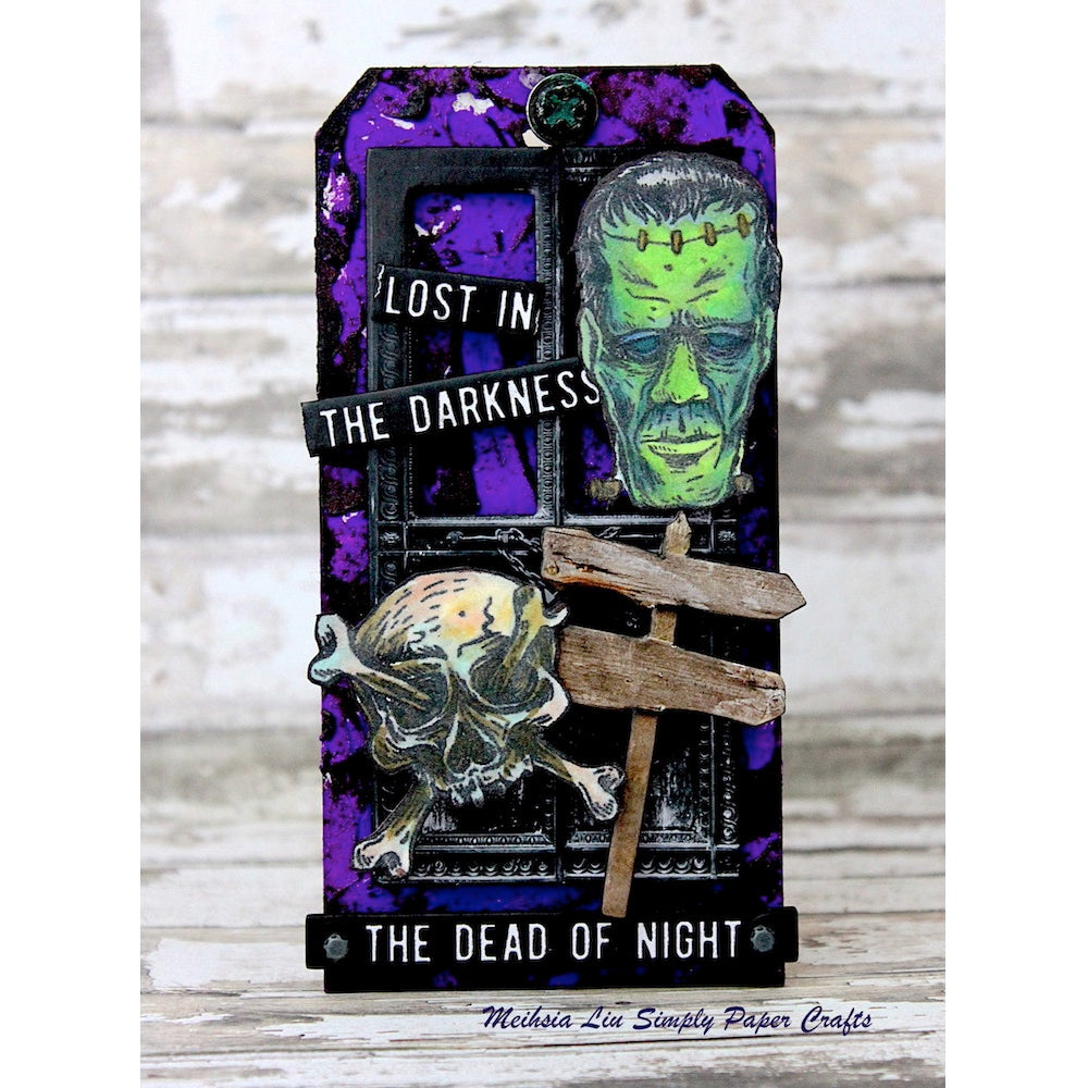 Tim Holtz Cling Rubber Stamps Monstrous CMS307 green monster tag meihsia liu | color-code:ALT01