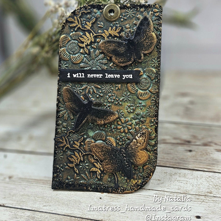 Tim Holtz Cling Rubber Stamps Moth Study cms436 copper embossed tag