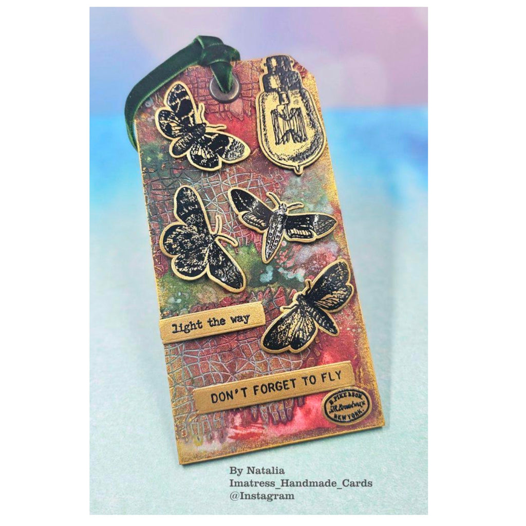 Tim Holtz Cling Rubber Stamps Moth Study cms436 don't forget to fly tag
