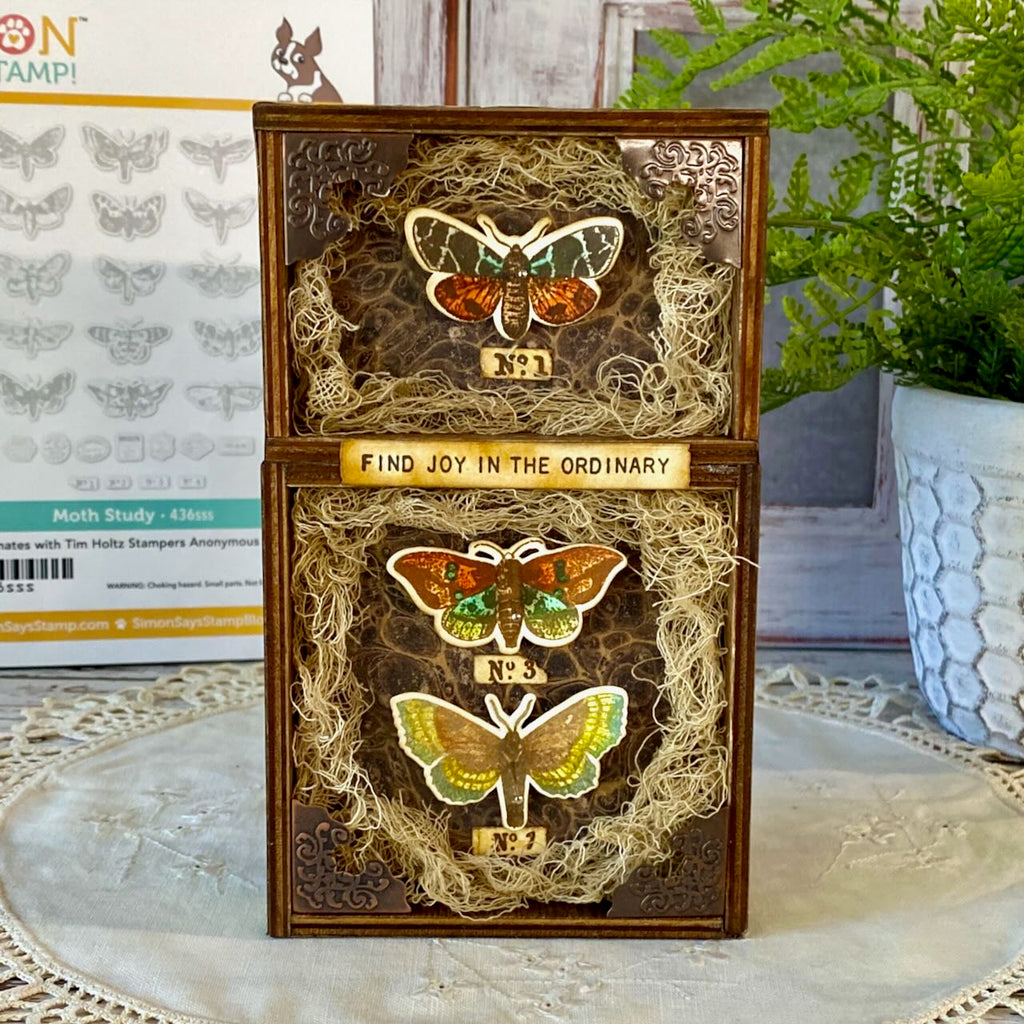 Tim Holtz Cling Rubber Stamps Moth Study cms436 find joy wooden box tami bastiaans