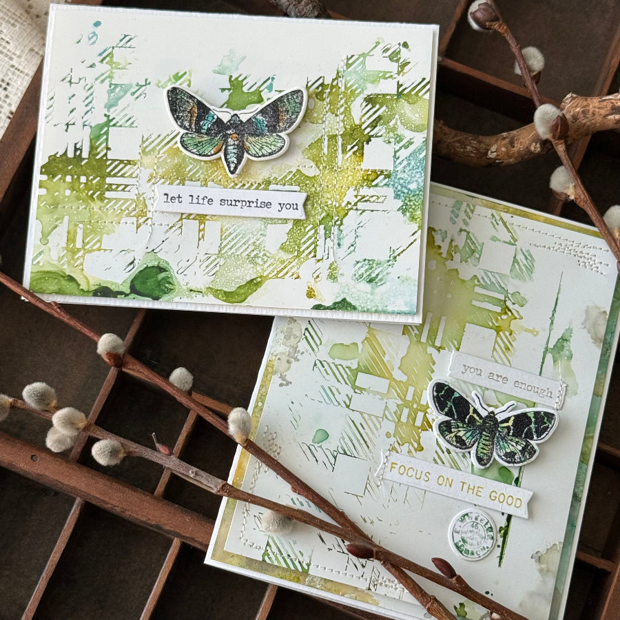 Tim Holtz Cling Rubber Stamps Moth Study cms436 plaid green watercolor focus on the good card