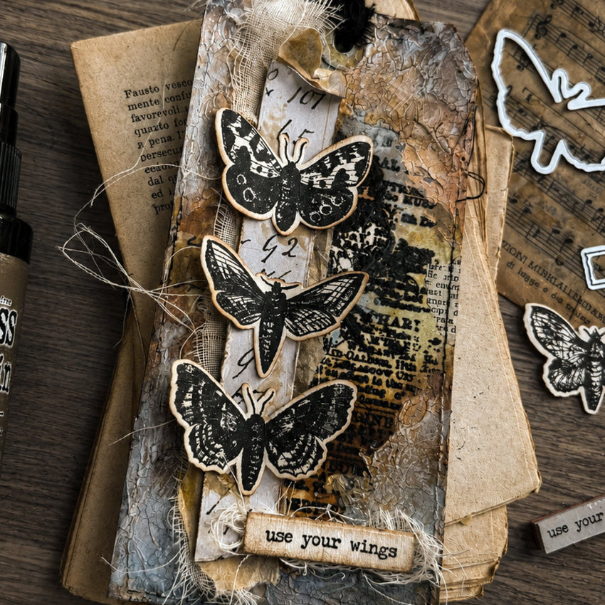 Tim Holtz Cling Rubber Stamps Moth Study cms436 use your wings tag zoey scarpelli