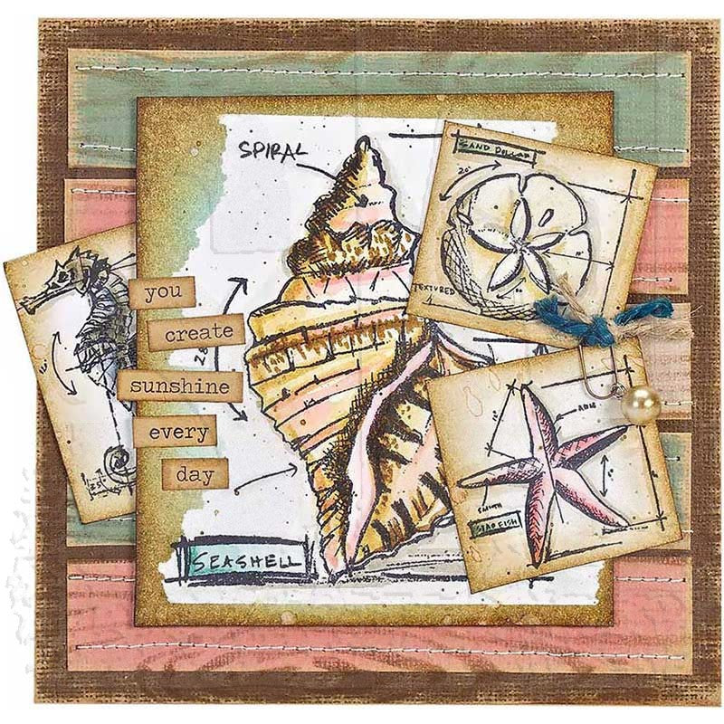 Tim Holtz Cling Rubber Stamps NAUTICAL BLUEPRINT cms194 shell