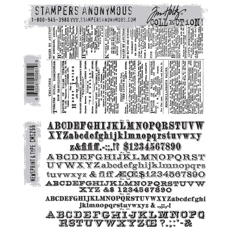 Tim Holtz Cling Rubber Stamps NEWSPRINT AND TYPE CMS266
