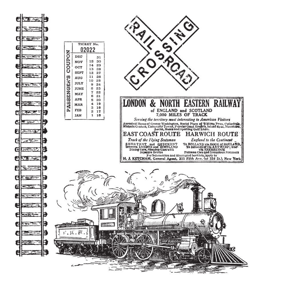Tim Holtz Cling Rubber Stamps ON THE RAILROAD cms127