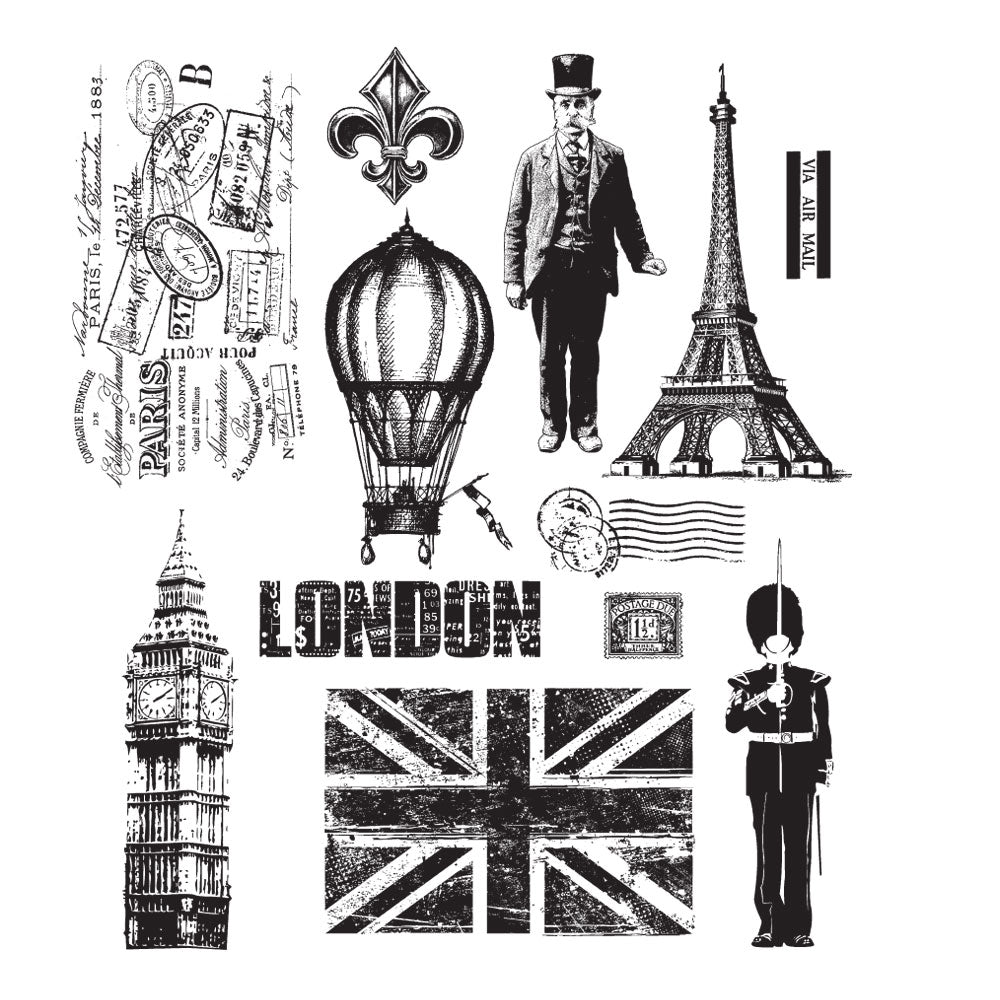 Tim Holtz Cling Rubber Stamps PARIS TO LONDON cms160