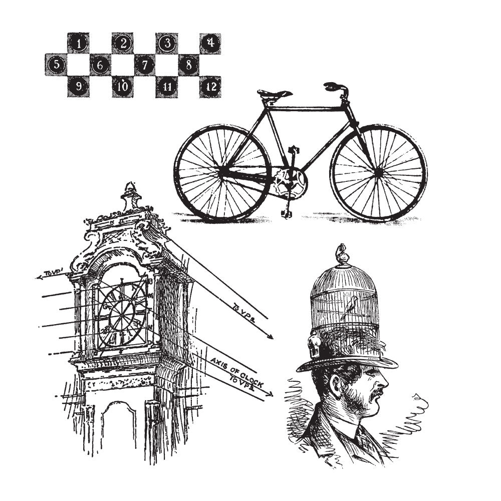 Tim Holtz Cling Rubber Stamps PEN AND PENCIL CMS072
