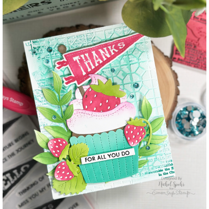 Tim Holtz Cling Rubber Stamps Pennants cms330 strawberry