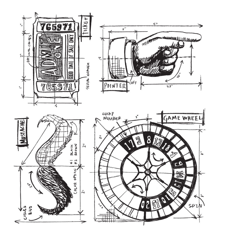 Tim Holtz Cling Rubber Stamps RINGMASTER BLUEPRINT CMS151