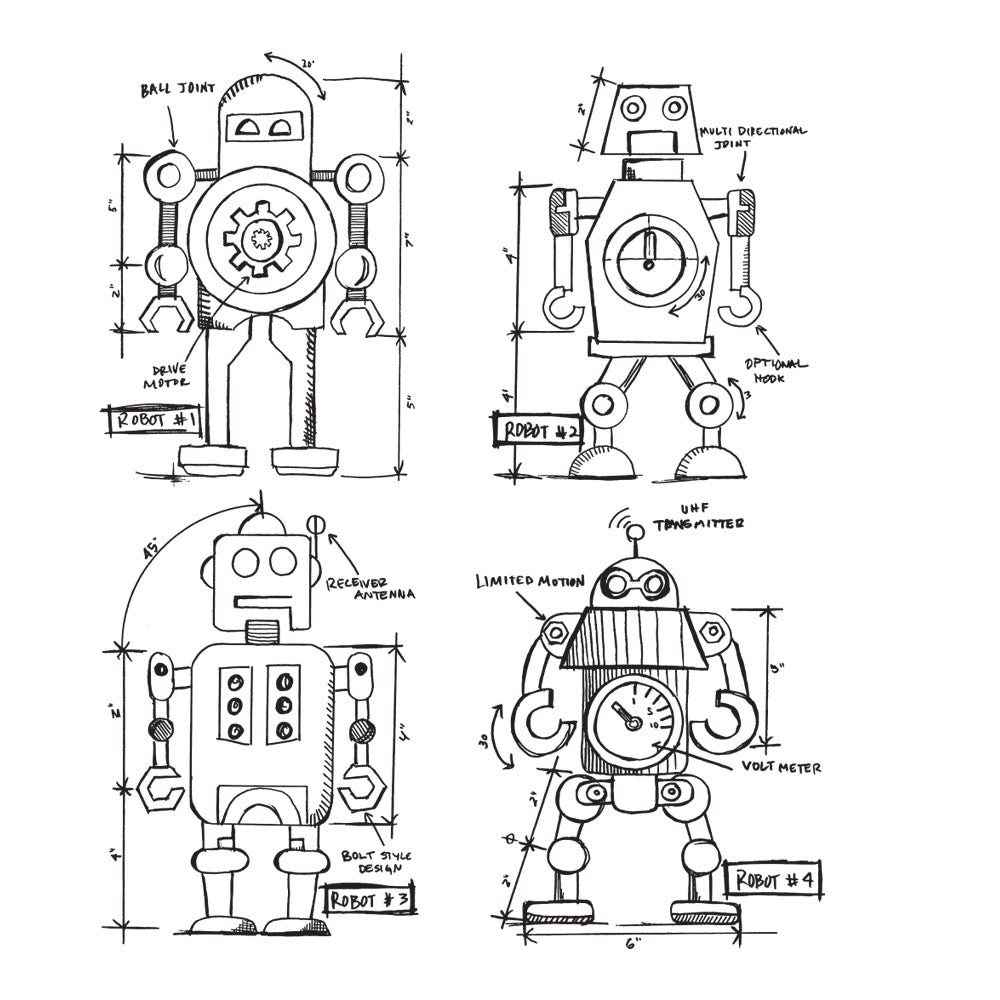 Tim Holtz Cling Rubber Stamps ROBOTS BLUEPRINT CMS233