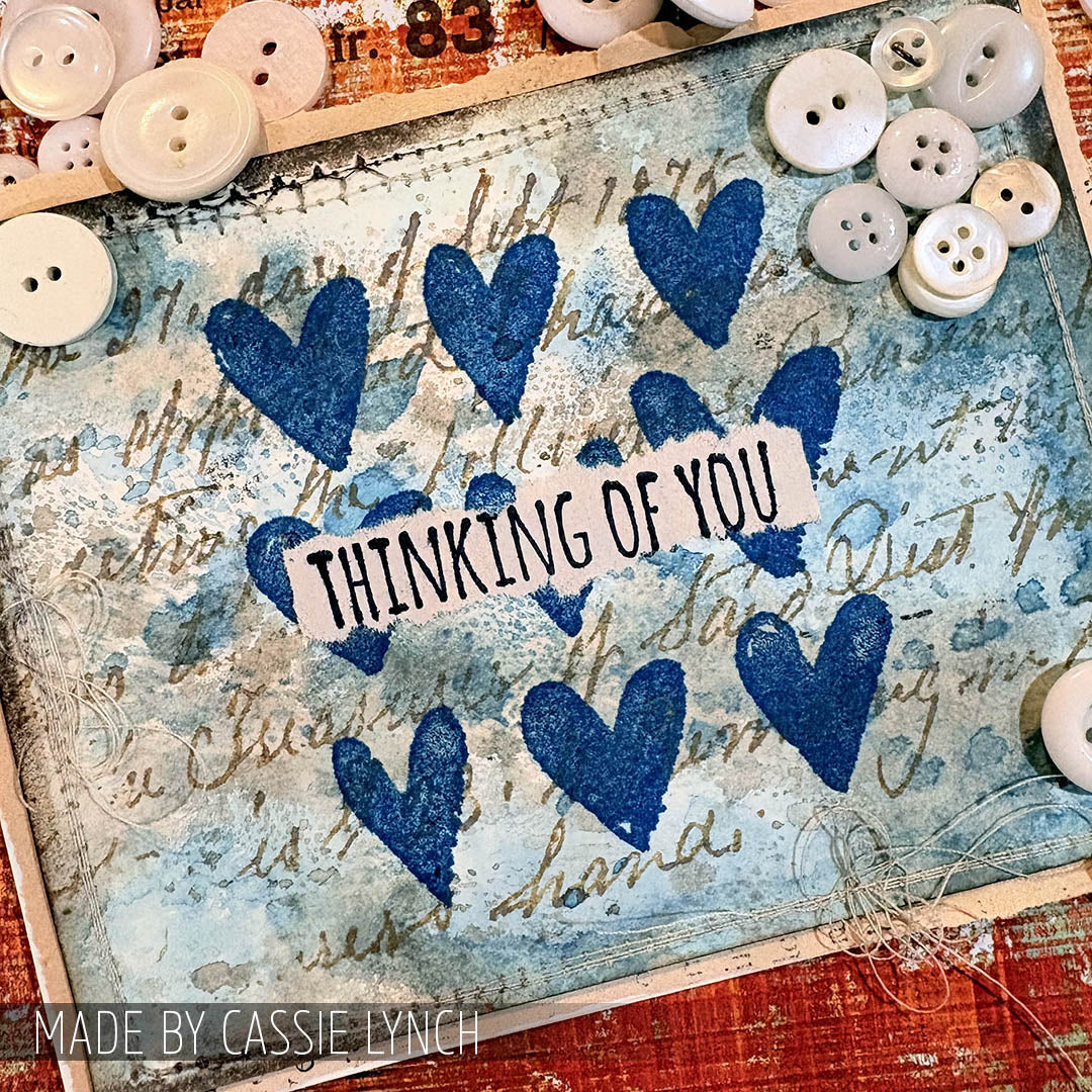 Tim Holtz Cling Rubber Stamps Royal Script CMS016 blue hearts
