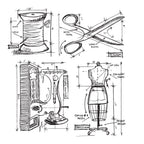 Tim Holtz Cling Rubber Stamps SEWING BLUEPRINT CMS147