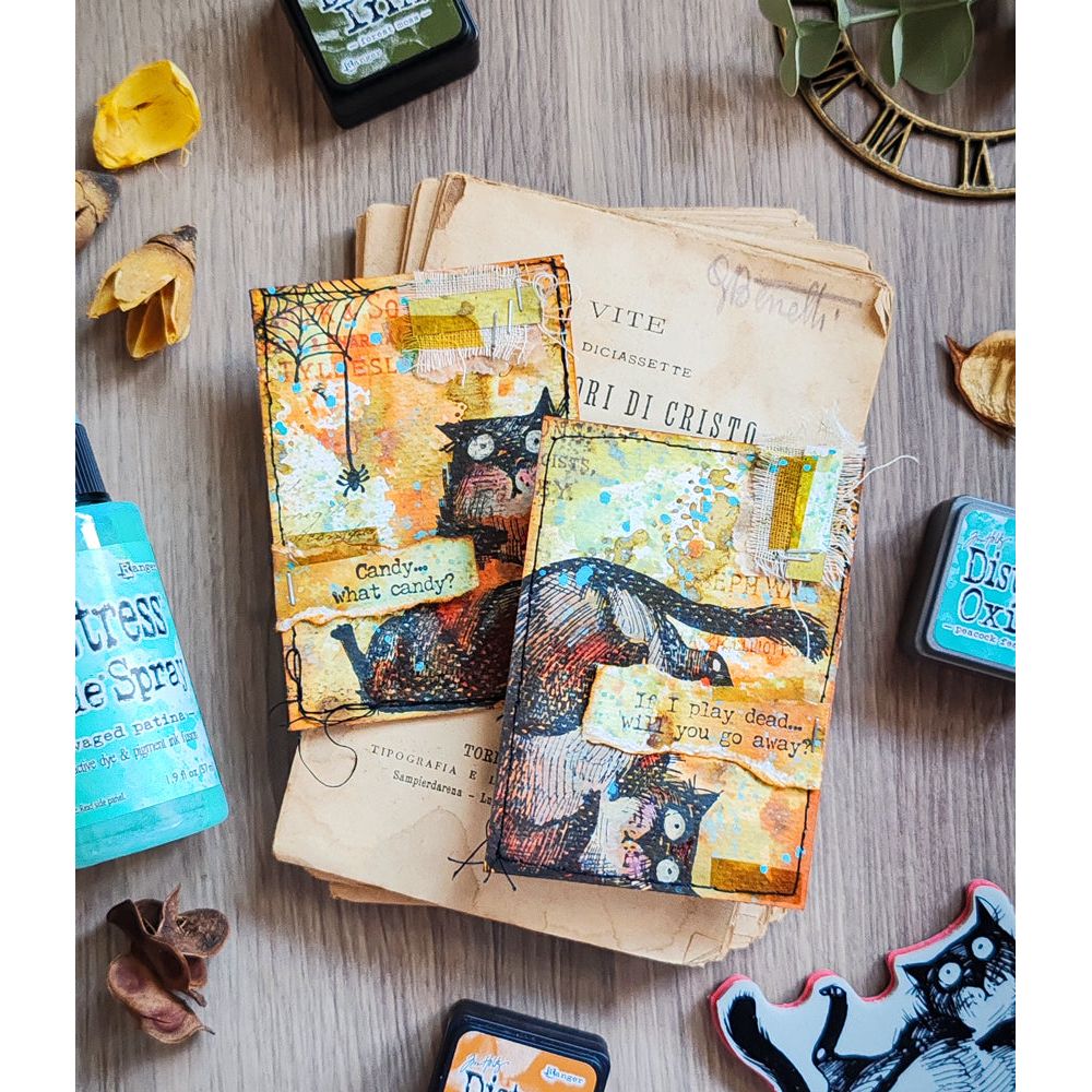 Tim Holtz Cling Rubber Stamps SNARKY CAT HALLOWEEN CMS407 atc