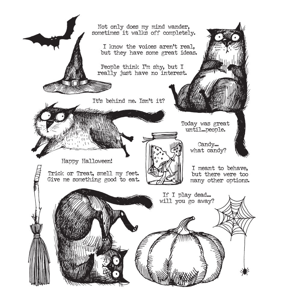 Tim Holtz Cling Rubber Stamps SNARKY CAT HALLOWEEN CMS407