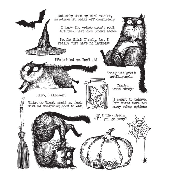 Tim Holtz Cling Rubber Stamps Snarky Cat Halloween CMS407 – Simon
