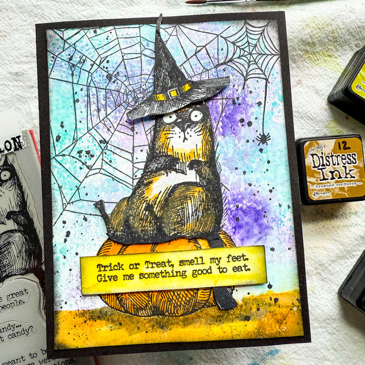 Tim Holtz Cling Rubber Stamps SNARKY CAT HALLOWEEN CMS407 spider web | color-code:ALT01
