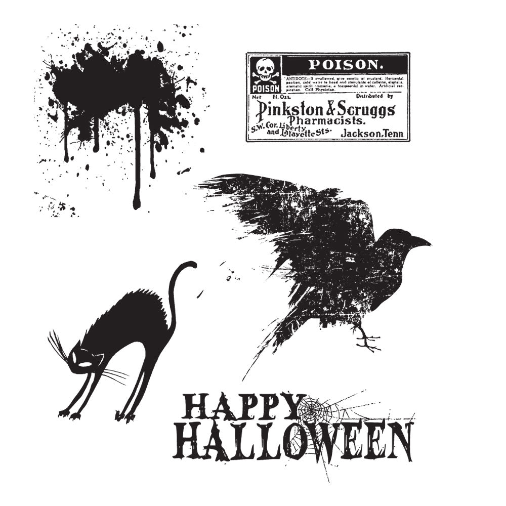 Tim Holtz Cling Rubber Stamps SPOOKY STUFF Halloween CMS068