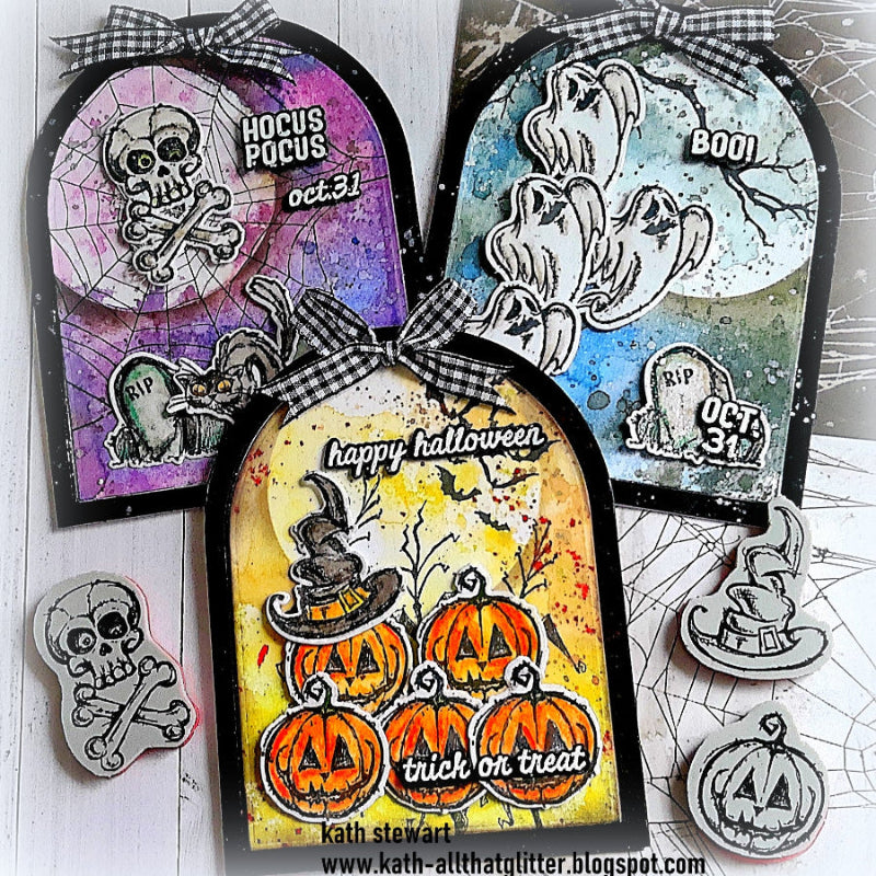 Tim Holtz Cling Rubber Stamps Scared Silly cms311 tombstone shaped cards kath stewart