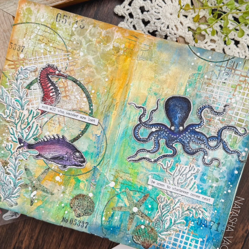 Tim Holtz Cling Rubber Stamps Sea Life cms304 blue octopus card natasha vacca