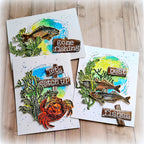 Tim Holtz Cling Rubber Stamps Sea Life cms304 fish crab gone fishing card kath stewart