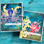 Tim Holtz Cling Rubber Stamps Sea Life cms304 octopus blue purple lobster red underwater coral card jenn shurkus