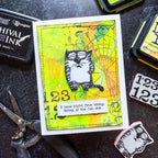 Tim Holtz Cling Rubber Stamps Snarky Cat CMS392 bright color background card | color-code:ALT02