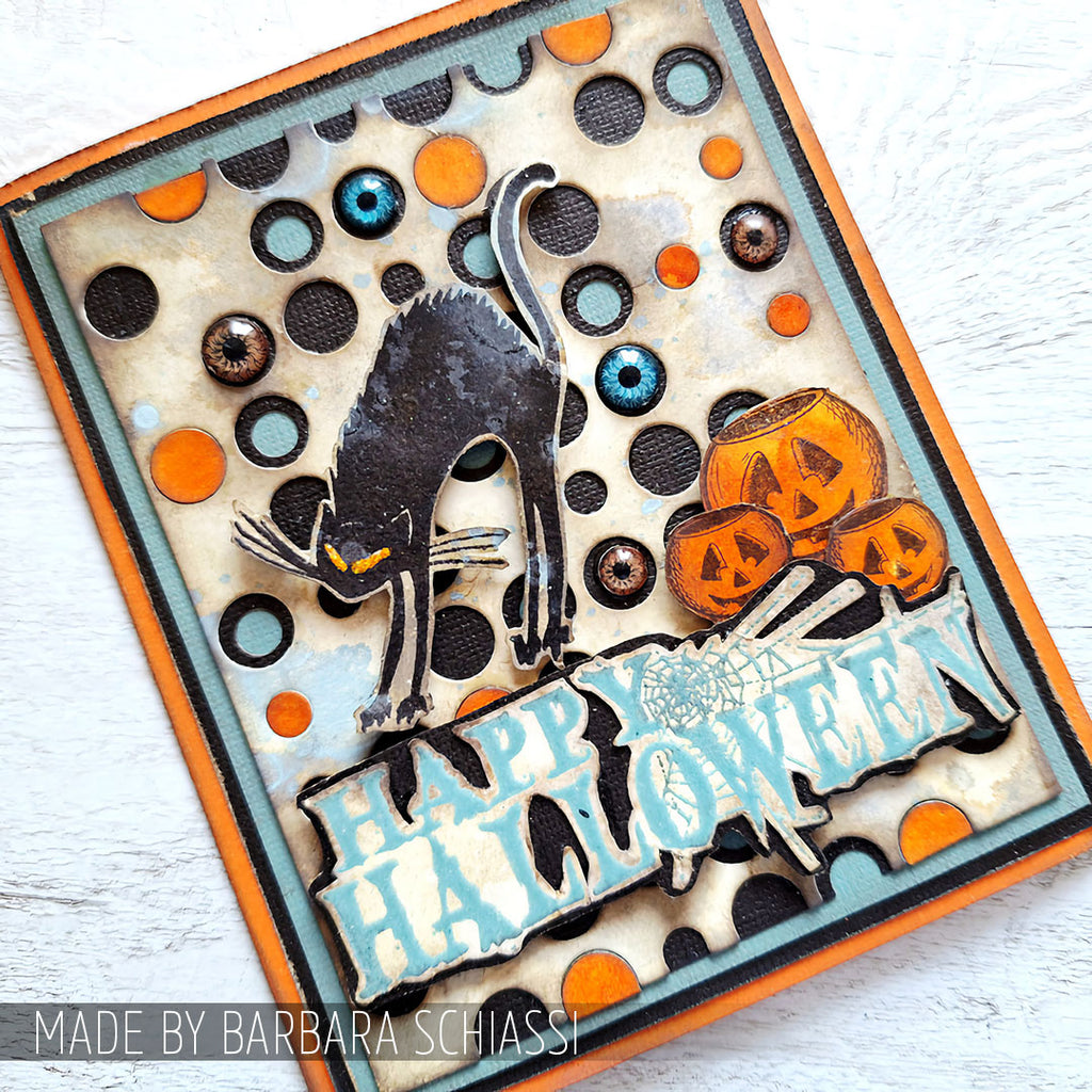 Tim Holtz Cling Rubber Stamps Spooky Stuff CMS068 black cat halloween card barbara schiassi