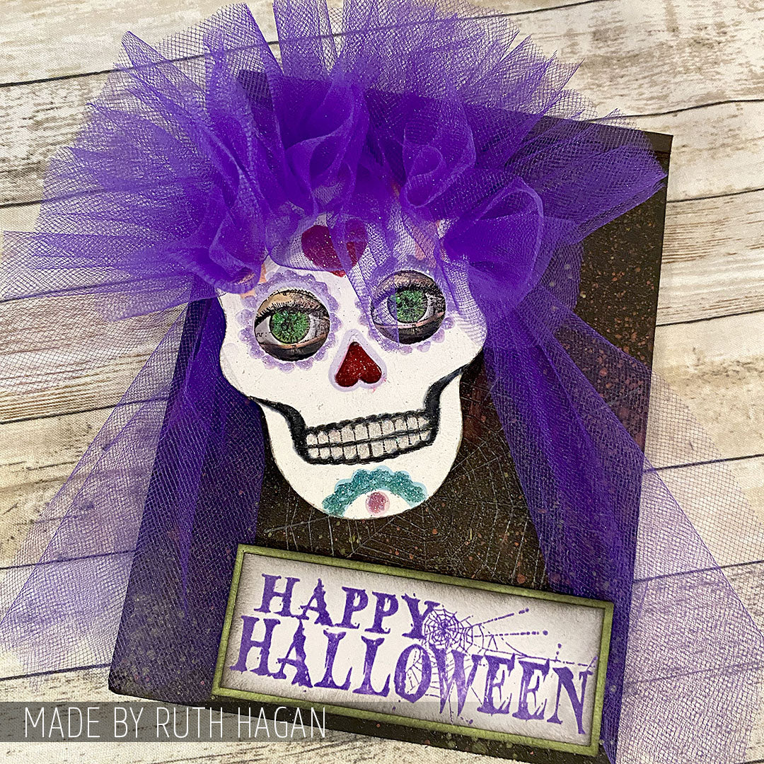 Tim Holtz Cling Rubber Stamps Spooky Stuff CMS068 sugar skull halloween card ruth hagan