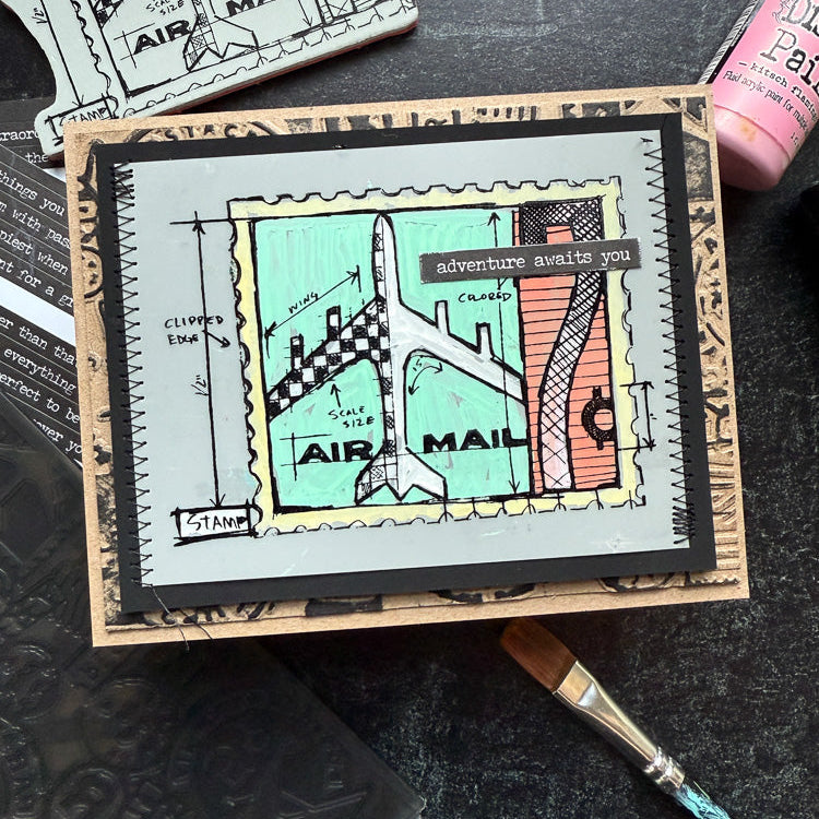 Tim Holtz Cling Rubber Stamps TRAVEL BLUEPRINT CMS148 airplane | color-code:ALT01