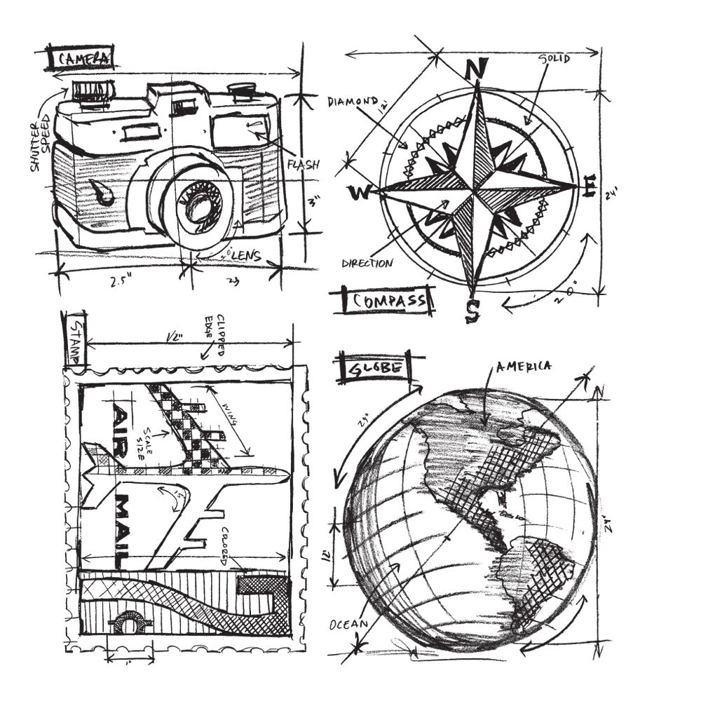 Tim Holtz Cling Rubber Stamps TRAVEL BLUEPRINT CMS148