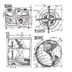 Tim Holtz Cling Rubber Stamps TRAVEL BLUEPRINT CMS148