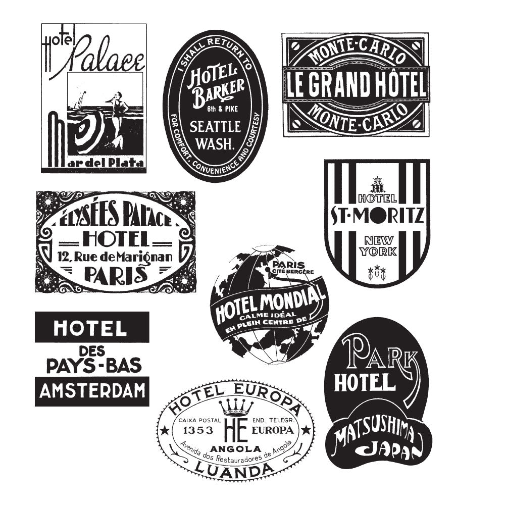 Tim Holtz Cling Rubber Stamps TRAVEL LABELS CMS108