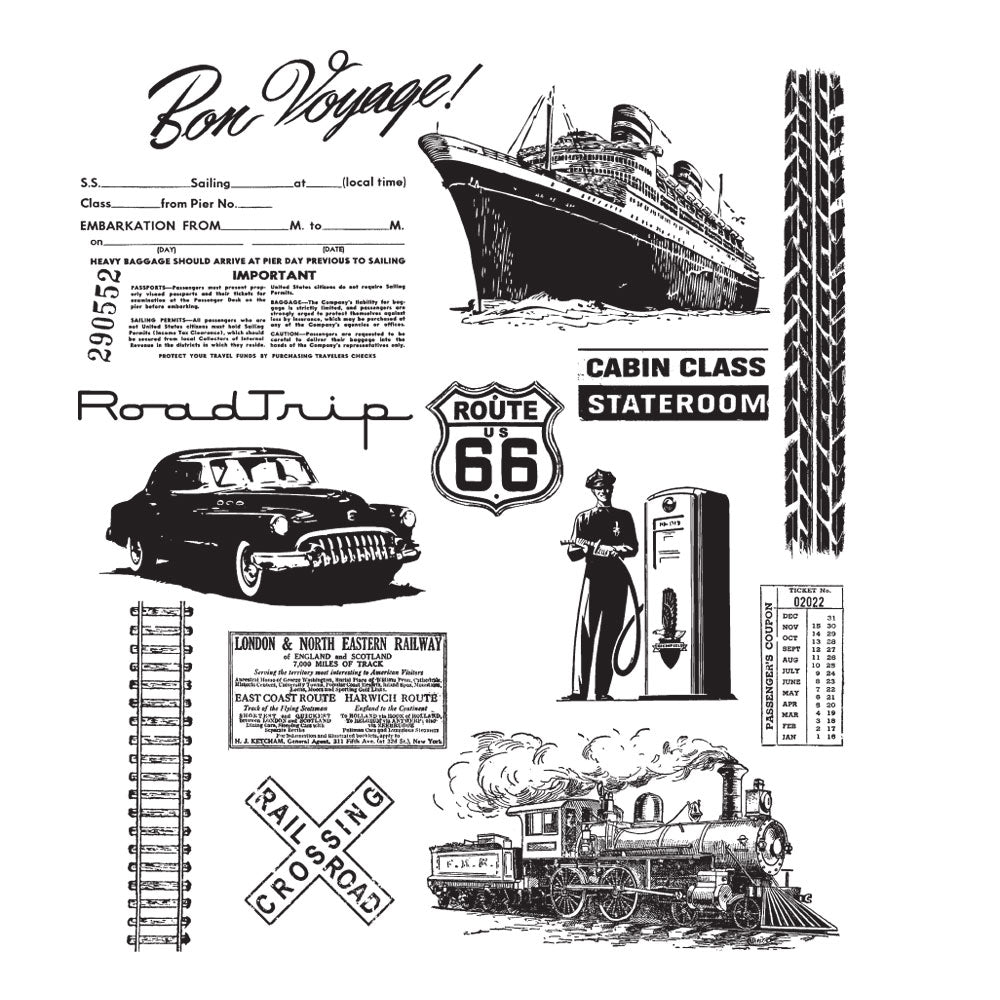 Tim Holtz Cling Rubber Stamps TRAVEL WAYS cms162