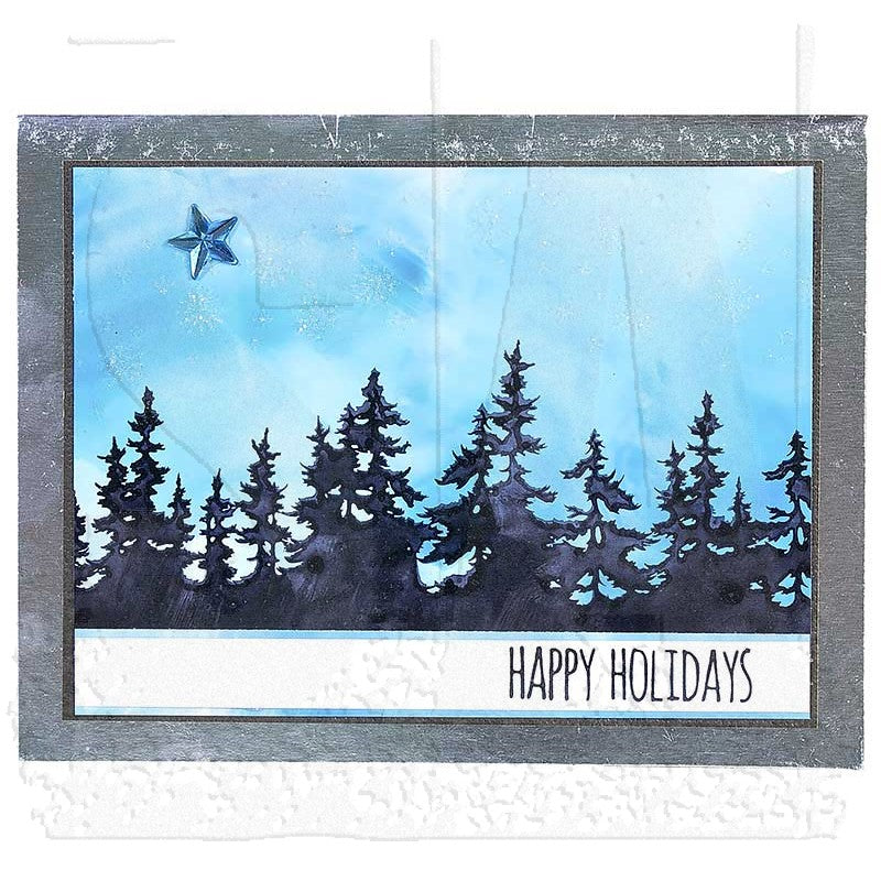 Tim Holtz Cling Rubber Stamps TREE LINE CMS244 happy holidays