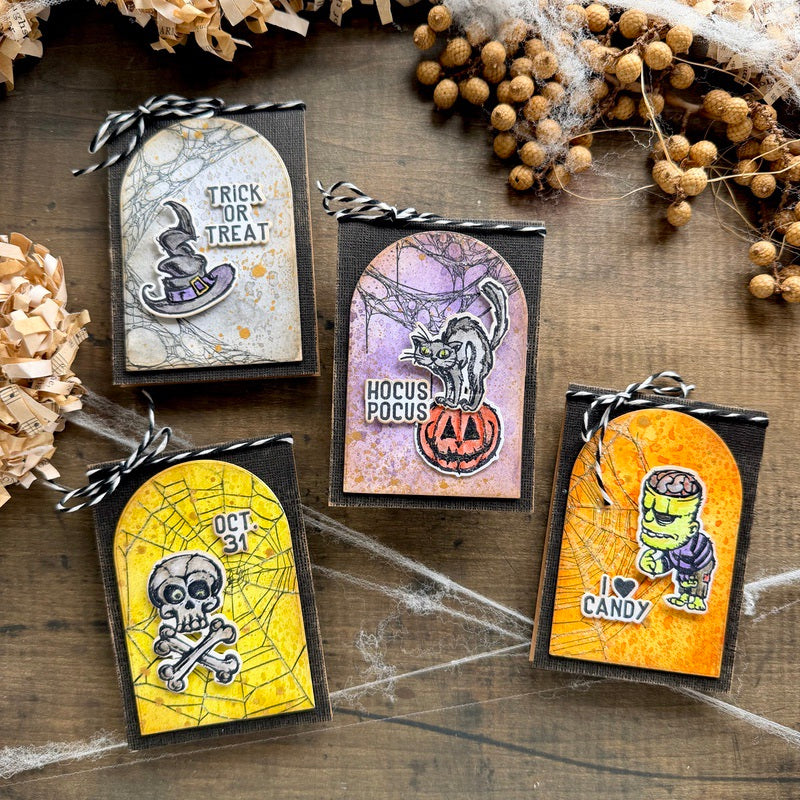 Tim Holtz Cling Rubber Stamps Tangled Webs CMS346 halloween mini cards paula chaney