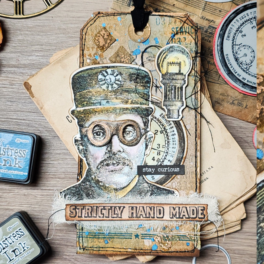 Tim Holtz Cling Rubber Stamps The Inspector cms465 hand made tag