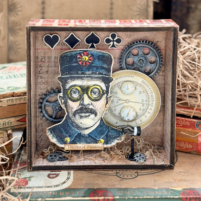 Tim Holtz Cling Rubber Stamps The Inspector cms465 shadow box with gears